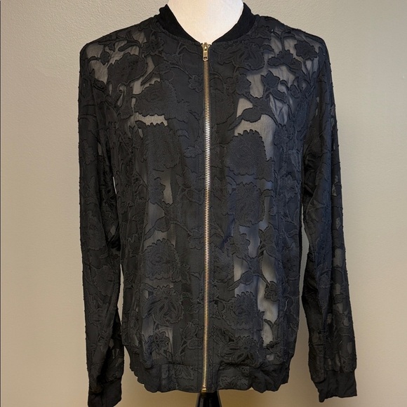 Kori Jackets & Blazers - Kori America Sheer Floral Lace Bomber Jacket Black Size S
